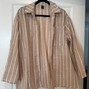 SHEIN Tan and White Striped Button Down Shirt